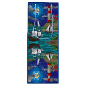 シーレッドライトハウスセーリングシップ海岸の星空 ワインギフトバッグ (正面)