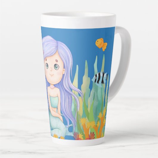 シーレナ美しい紫の髪の遊人魚の カフェラテマグ (右アングル)