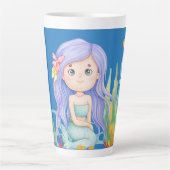 シーレナ美しい紫の髪の遊人魚の カフェラテマグ (正面)