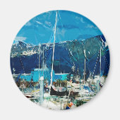 シーワードハーバーアラスカ抽象芸術印象主義 マグネット (正面)