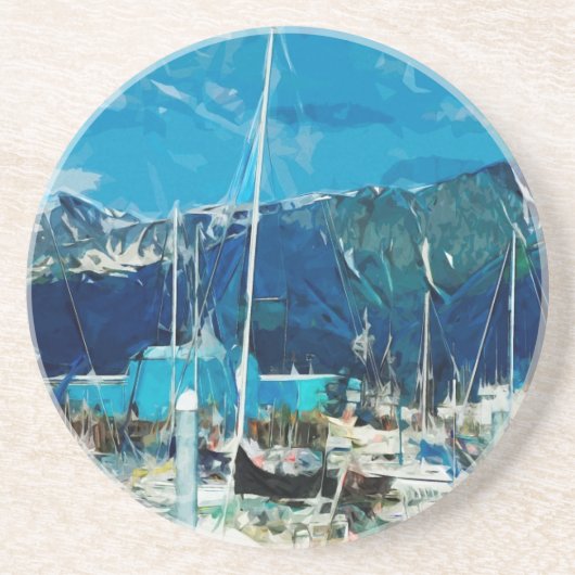 シーワードハーバーアラスカ抽象芸術印象派 コースター (正面)