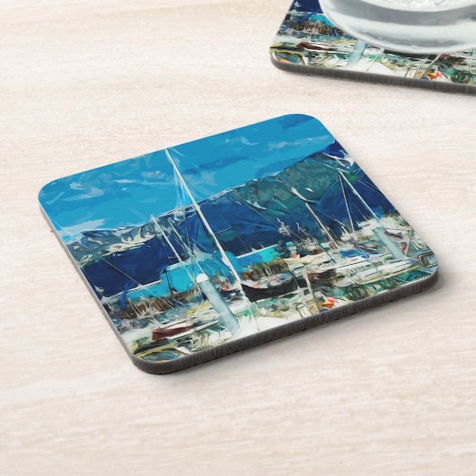 シーワードハーバーアラスカ抽象芸術印象派 コースター (左側)