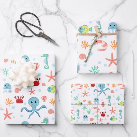 シーワールドパターン ラッピングペーパーシート (正面)