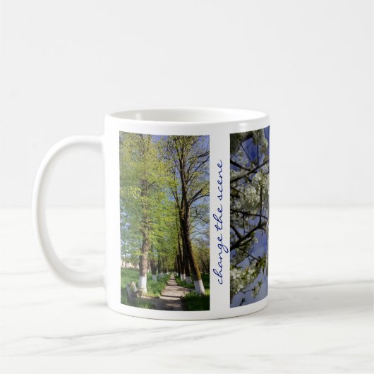 シーンの変更感動的引用文ツリーの花 コーヒーマグカップ (左)