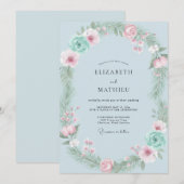 シーンフォームピンクのリースの結婚式 招待状 (正面/裏面)