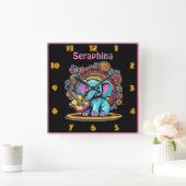 シーン遊に象のギターお洒落を スクエア壁時計 (ホーム)