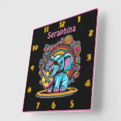 シーン遊に象のギターお洒落を スクエア壁時計 (傾斜)