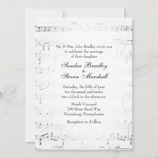 シー伝統的ト音楽結婚のテーマ招待状 招待状 (正面)