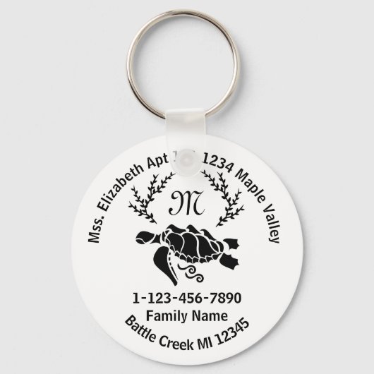 シー失ったタートルモノグラムファミリーホームアドレス キーホルダー (正面)