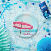 シー海ブルーサマーサーフピンクビーチアンブレラ ペーパープレート (パーティー)