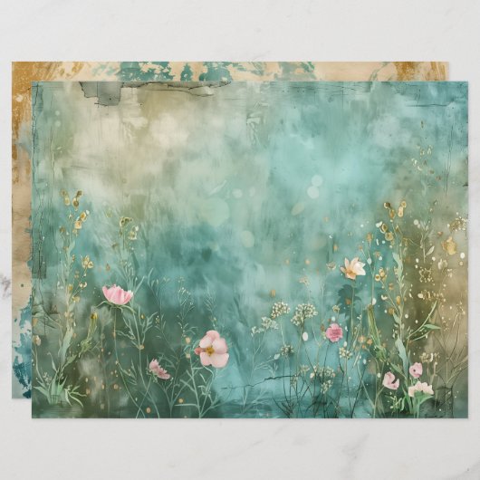 シー海マーメイドティール（緑がかった色）ブルースクラップブック紙 (正面/裏面)