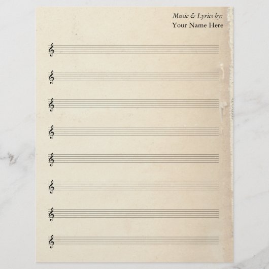 シー空白のト音楽8 Staveヴィンテージ古いブックページ (正面)