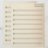 シー空白のト音楽8 Staveヴィンテージ古いブックページ (正面/裏面)