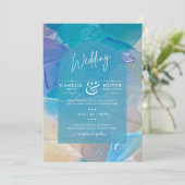 シー素晴らしガラスティール(緑がかった色)ブルー海ビーチシー結婚ズ 招待状 (スタンド正面)