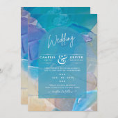 シー素晴らしガラスティール(緑がかった色)ブルー海ビーチシー結婚ズ 招待状 (正面/裏面)