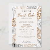 シー素朴シェルラインアートビーチベビーベイビーシャワー 招待状 (正面)