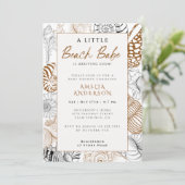 シー素朴シェルラインアートビーチベビーベイビーシャワー 招待状 (スタンド正面)
