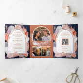 シー素朴シ航海のェル海軍QRコー結婚ド 三つ折り招待状 (内部)