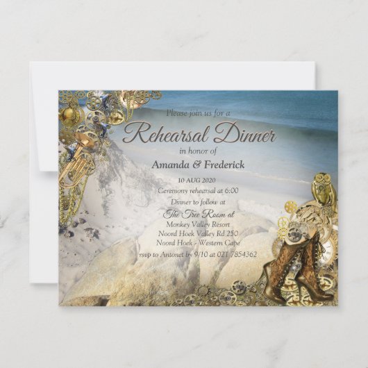 シー結婚・リハーサル・ディナーによるスチームパンク 招待状 (正面)