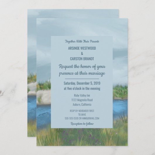 シー絵を描サイド結婚式招待状 招待状 (正面/裏面)