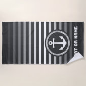 シー航海のいかりあなたの名前またはボートグレー&ホワイト ビーチタオル (正面)