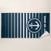 シー航海のいかりあなたの名前またはボート深いアクア ビーチタオル (正面)