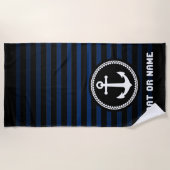 シー航海のいかりお名前またはボートネイビー&ブラック ビーチタオル (正面)