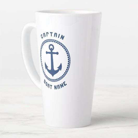 シー航海のいかりキャプテン&ボートまたは名前の両面 カフェラテマグ (左アングル)