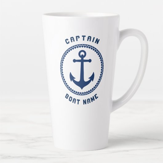 シー航海のいかりキャプテン&ボートまたは名前の両面 カフェラテマグ (右)