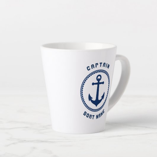 シー航海のいかりキャプテン&ボートまたは名前の両面 カフェラテマグ (右アングル)