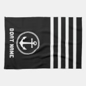 シー航海のいかり船の名前Navy Black キッチンタオル (横)