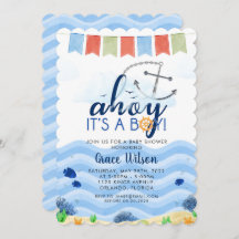 シー航海のアホイザボーイベビーシャワー招待状