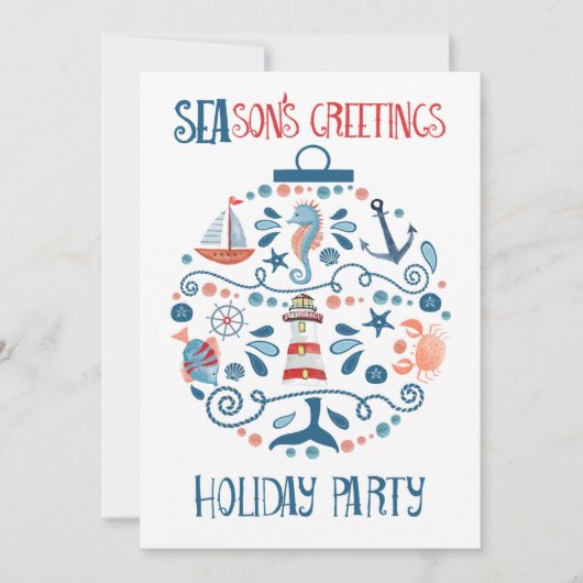 シー航海のオーナメント沿岸クリスマスパーティー 招待状 (正面)