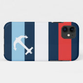 シー航海のストライプいかりネイビーブルー Case-Mate iPhoneケース (裏面(横))