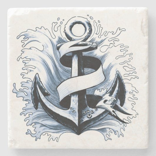 シー航海のブルーいかり ストーンコースター (正面)