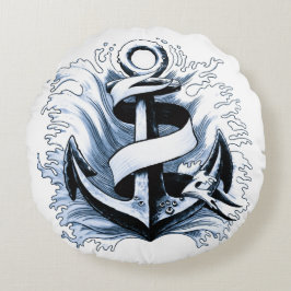 シー航海のブルーいかり ラウンドクッション