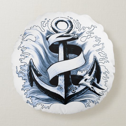 シー航海のブルーいかり ラウンドクッション (正面)