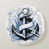 シー航海のブルーいかり ラウンドクッション (裏面)