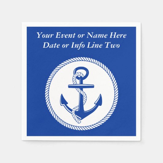 シー航海のブルーボートいかりローピンカスタム#2 スタンダードカクテルナプキン (正面)