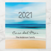 シー航海のブルー熱帯ビーチハウス名 ワインラベル (シングルラベル)