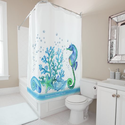 シー航海のホースカスタムキュートティール（緑がかった色）アクアマリン シャワーカーテン (インサイチュ)