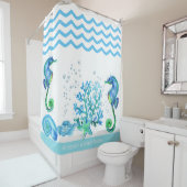 シー航海のホースカスタムティール(緑がかった色)アクア&ホワイトシャワー シャワーカーテン (インサイチュ)