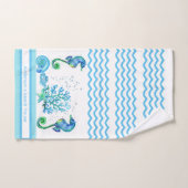 シー航海のホースカスタムティール(緑がかった色)アクア&ホワイトバスへ バスタオルセット (ハンドタオル)
