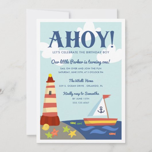 シー航海のン子供の誕生日パーティの招待状 招待状 (正面)