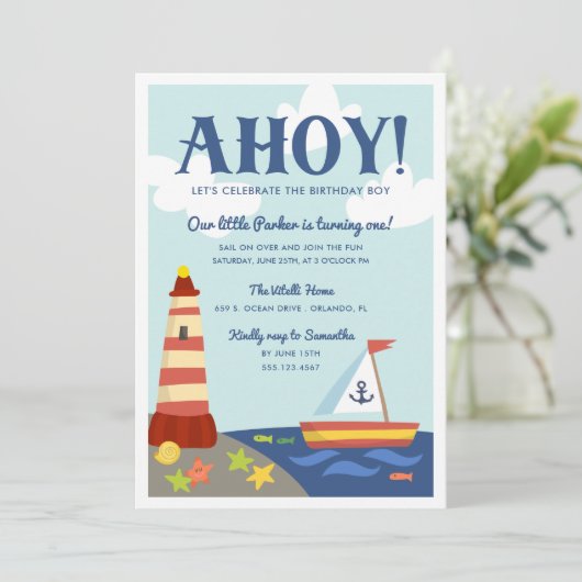 シー航海のン子供の誕生日パーティの招待状 招待状 (スタンド正面)