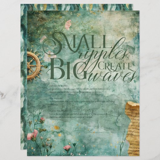 シー航海の海水中ティール(緑がかった色)スクラップブック紙 (正面/裏面)