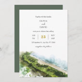 シー芸術的ビューコースタルランドスケープビーチ結婚式 招待状 (正面/裏面)