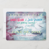 シー飛んでいるカメ |ウェディング日付カードを保存 招待状 (正面)