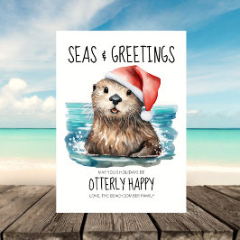 シー&グリーティング カワウソ サンタ 海岸のクリスマス シーズンカード