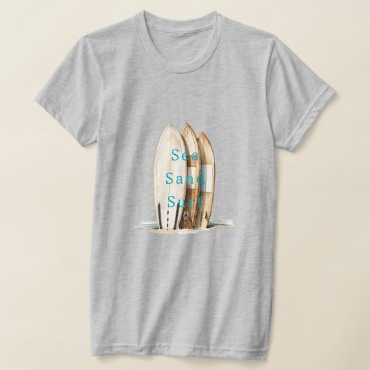 シー+サンド+サーフ+ビーチ+サーフボード Tシャツ (レイダウン)